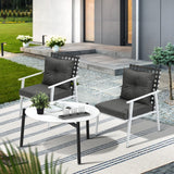 Livsip 3pc Outdoor Lounge Sets 70CM White Round Table Rattan Chairs - Low Angle