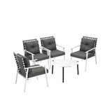 Livsip 5PC Outdoor Lounge Sets 70CM White Round Table Rattan Chairs