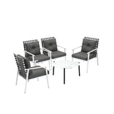 Livsip 5PC Outdoor Lounge Sets 70CM White Round Table Rattan Chairs
