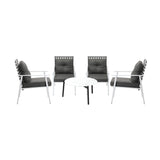 Livsip 5PC Outdoor Lounge Sets 70CM White Round Table Rattan Chairs - Front View