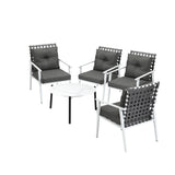Livsip 5PC Outdoor Lounge Sets 70CM White Round Table Rattan Chairs