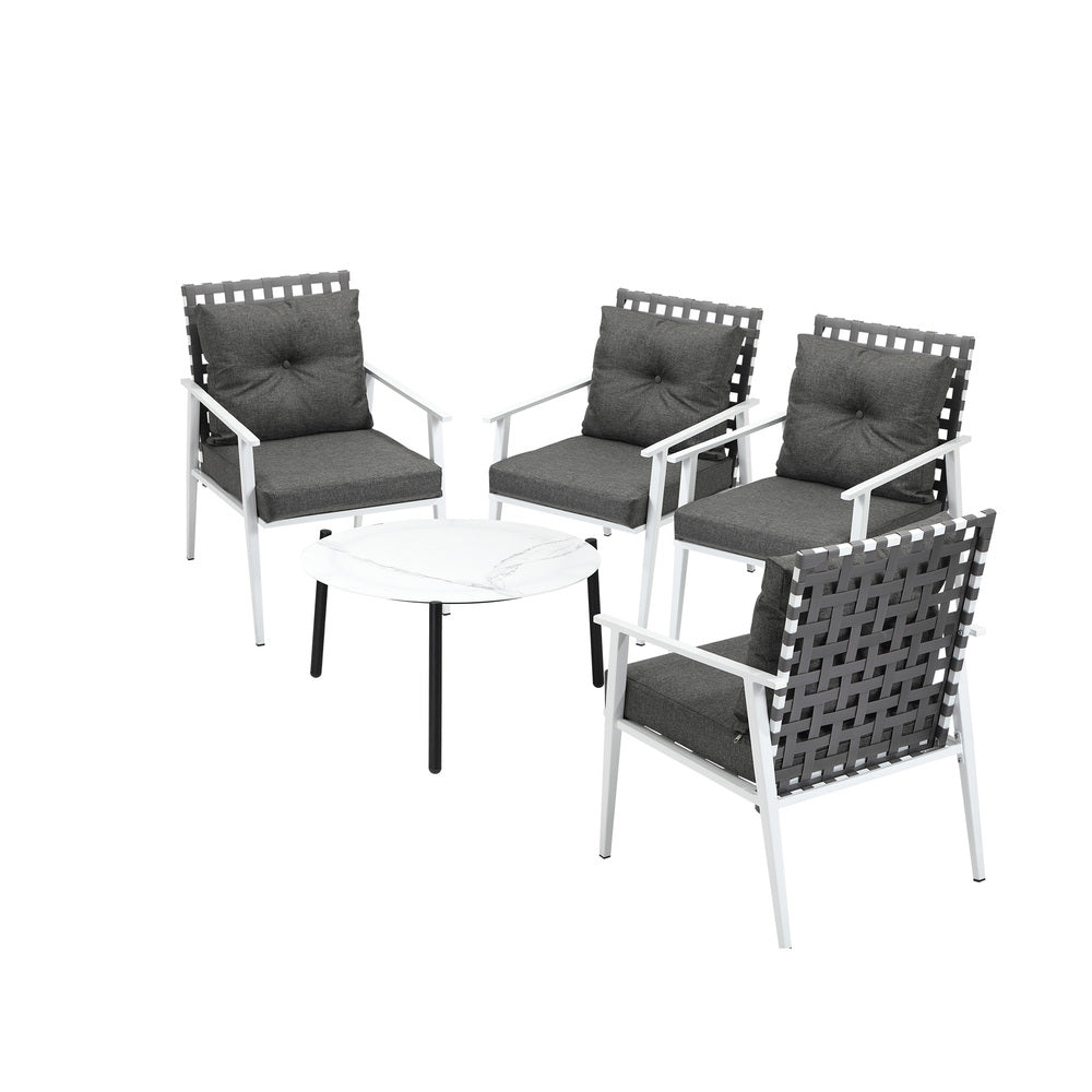 Livsip 5PC Outdoor Lounge Sets 70CM White Round Table Rattan Chairs