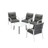 Livsip 5PC Outdoor Lounge Sets 70CM White Round Table Rattan Chairs - Side View