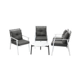 Livsip 5PC Outdoor Lounge Sets 70CM White Round Table Rattan Chairs