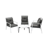 Livsip 5PC Outdoor Lounge Sets 70CM White Round Table Rattan Chairs - Rear View