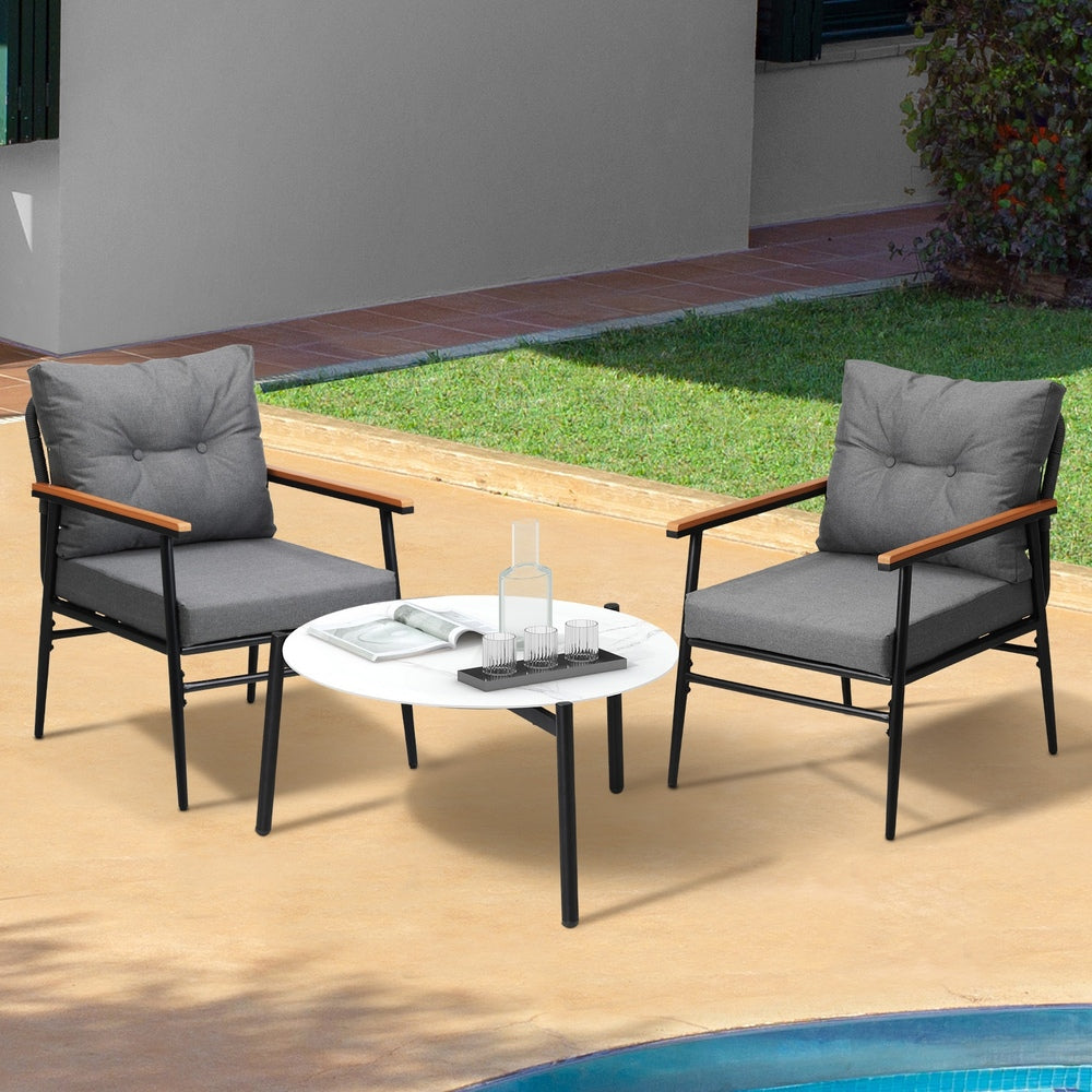 Livsip Outdoor Patio Set 70cm Table with 2 Armchairs