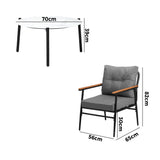 Livsip Outdoor Patio Set 70cm Table with 2 Armchairs - Close-Up Angle