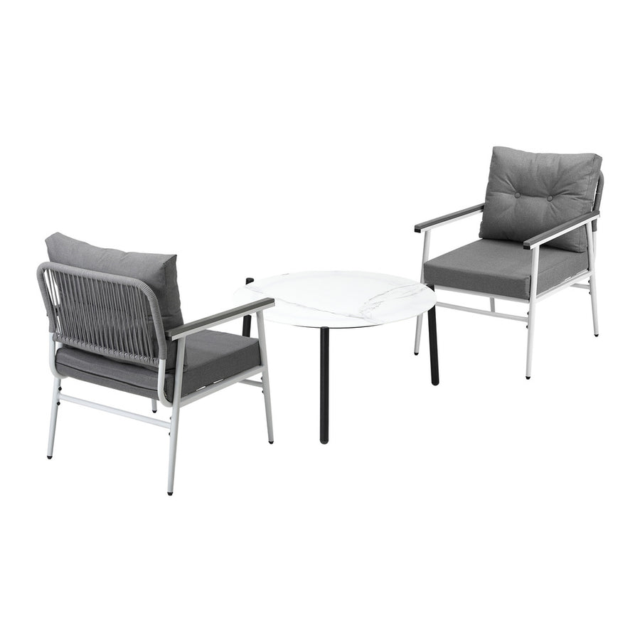 Livsip Outdoor Patio Set 70cm White Table with 2 Armchairs