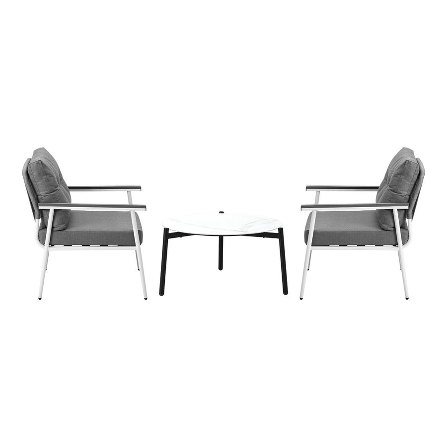 Livsip Outdoor Patio Set 70cm White Table with 2 Armchairs