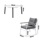 Livsip Outdoor Patio Set 70cm White Table with 2 Armchairs