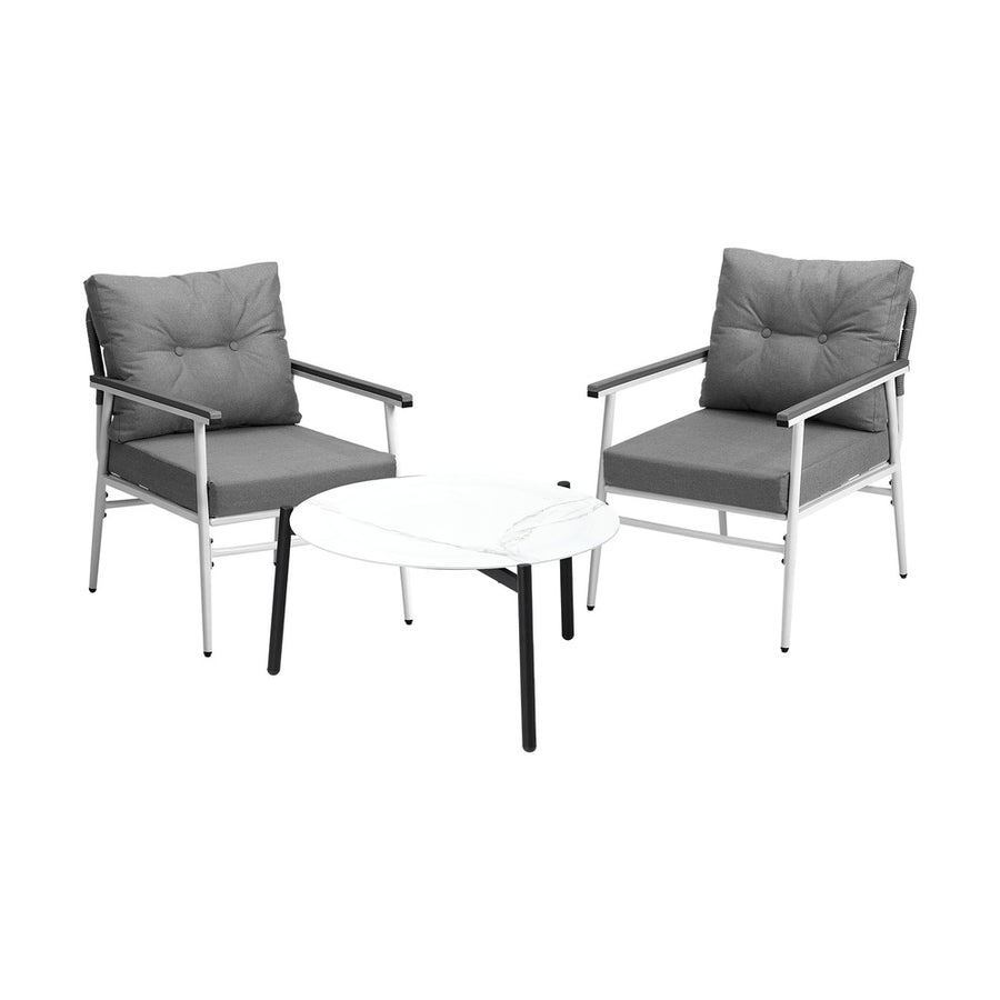 Livsip Outdoor Patio Set 70cm White Table with 2 Armchairs
