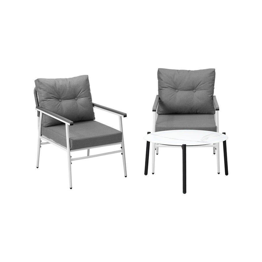 Livsip Outdoor Patio Set 70cm White Table with 2 Armchairs