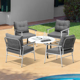 Livsip Outdoor Patio Set 5PC Bistro Lounge Set 70cm White Table - Close-Up Angle