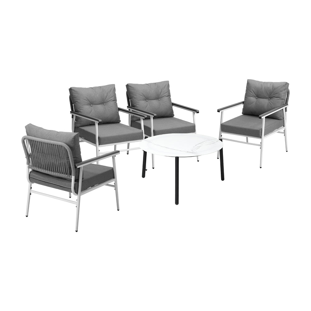 Livsip Outdoor Patio Set 5PC Bistro Lounge Set 70cm White Table