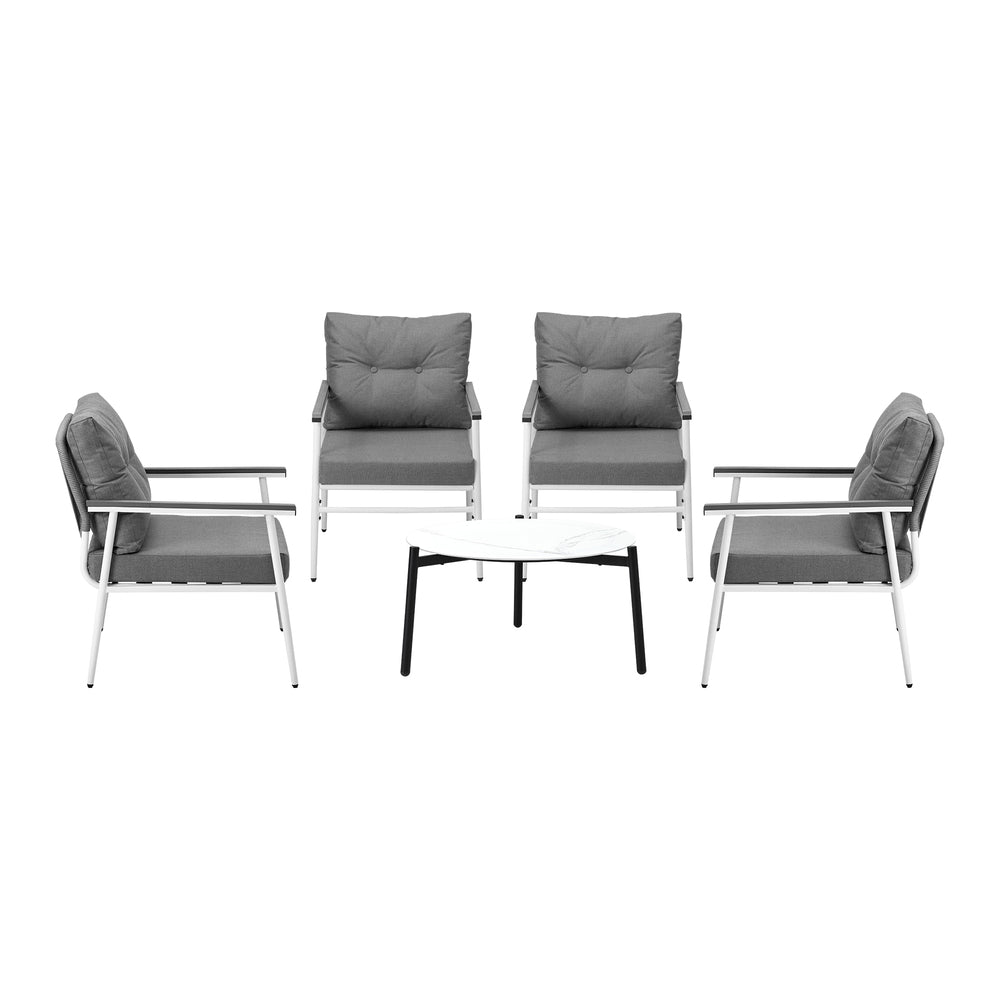 Livsip Outdoor Patio Set 5PC Bistro Lounge Set 70cm White Table