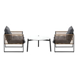 Livsip 3PCS Outdoor Patio Set White 70cm Coffee Table Rattan Chairs