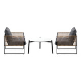 Livsip 3PCS Outdoor Patio Set White 70cm Coffee Table Rattan Chairs - Side View