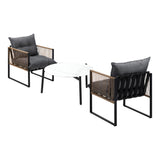 Livsip 3PCS Outdoor Patio Set White 70cm Coffee Table Rattan Chairs