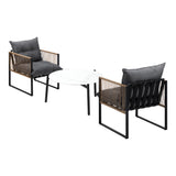 Livsip 3PCS Outdoor Patio Set White 70cm Coffee Table Rattan Chairs - Front View