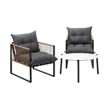 Livsip 3PCS Outdoor Patio Set White 70cm Coffee Table Rattan Chairs