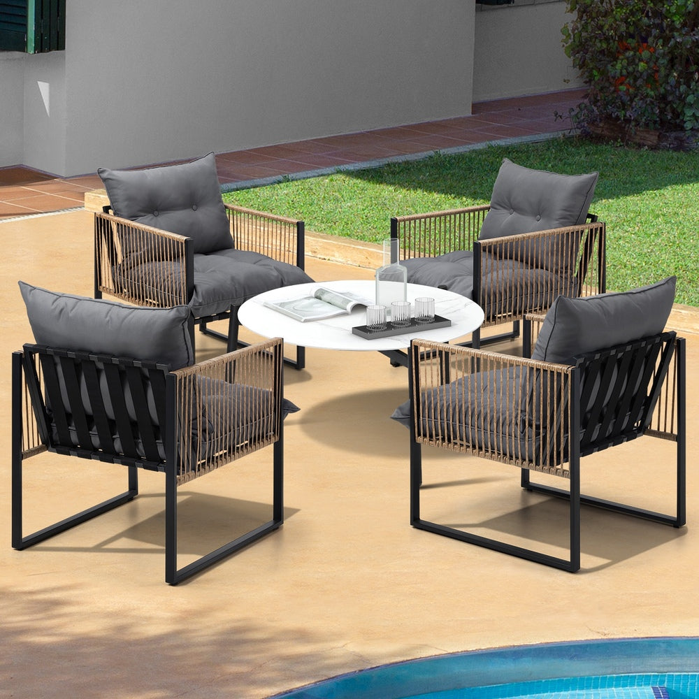Livsip 5PCS Outdoor Patio Set White 70cm Coffee Table Rattan Chairs