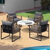 Livsip 5PCS Outdoor Patio Set White 70cm Coffee Table Rattan Chairs - Front View