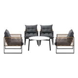 Livsip 5PCS Outdoor Patio Set White 70cm Coffee Table Rattan Chairs - Side View