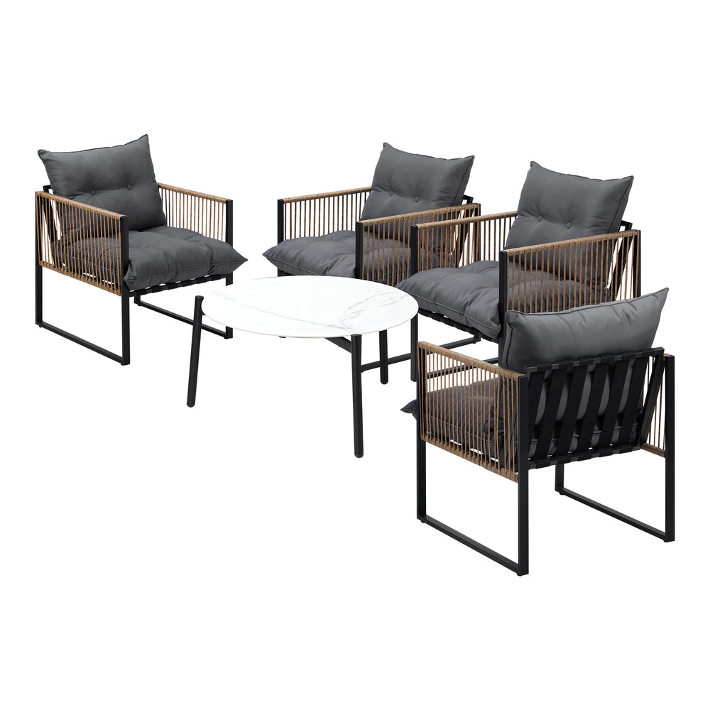Livsip 5PCS Outdoor Patio Set White 70cm Coffee Table Rattan Chairs