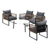 Livsip 5PCS Outdoor Patio Set White 70cm Coffee Table Rattan Chairs - 45-Degree Angle