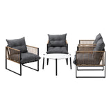 Livsip 5PCS Outdoor Patio Set White 70cm Coffee Table Rattan Chairs - Rear View