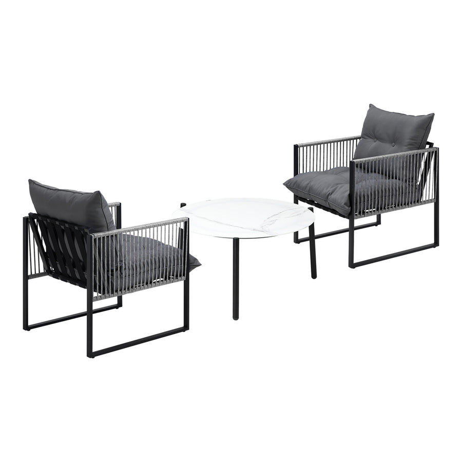 Livsip 3PCS Outdoor Patio Set White 70cm Table Cushioned Armchairs