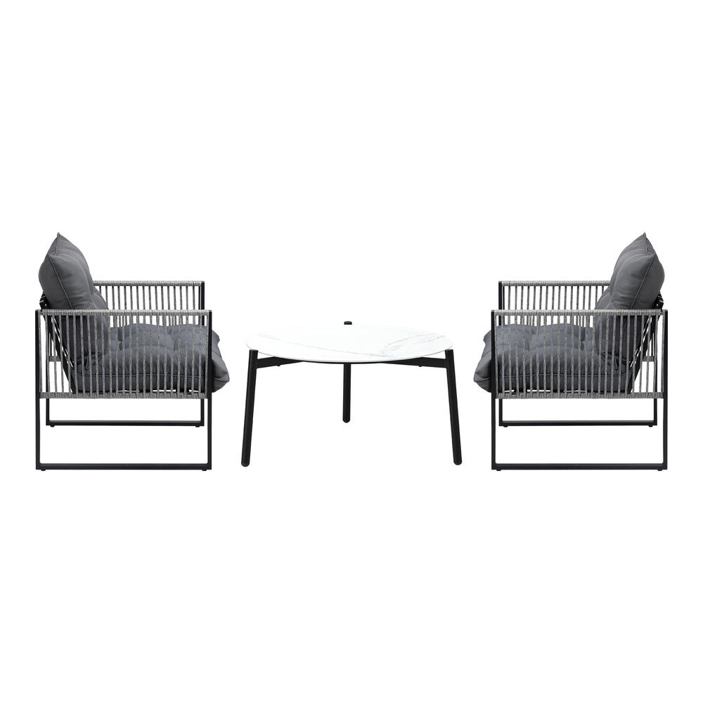 Livsip 3PCS Outdoor Patio Set White 70cm Table Cushioned Armchairs