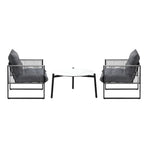 Livsip 3PCS Outdoor Patio Set White 70cm Table Cushioned Armchairs, image 2