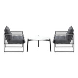 Livsip 3PCS Outdoor Patio Set White 70cm Table Cushioned Armchairs - Front View