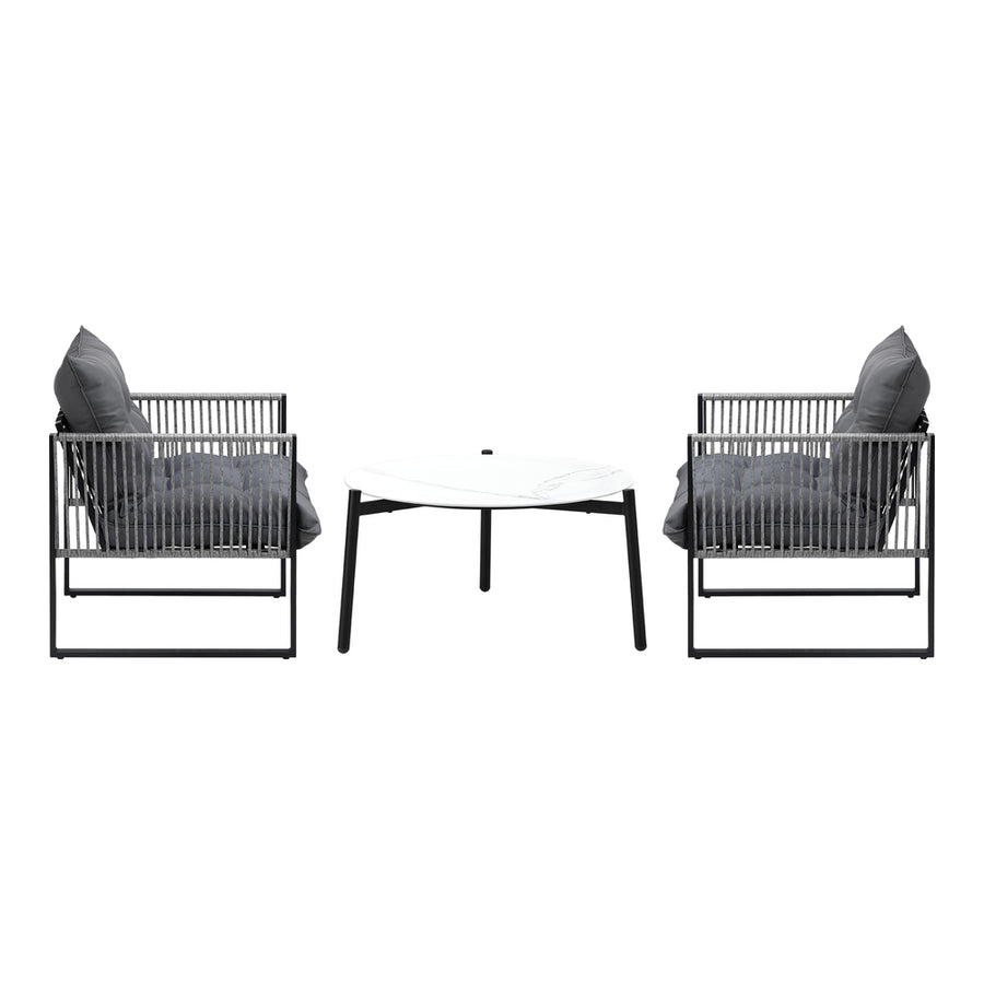 Livsip 3PCS Outdoor Patio Set White 70cm Table Cushioned Armchairs, image 2