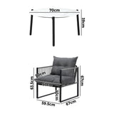 Livsip 3PCS Outdoor Patio Set White 70cm Table Cushioned Armchairs