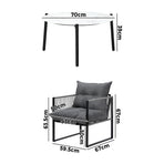 Livsip 3PCS Outdoor Patio Set White 70cm Table Cushioned Armchairs, image 5