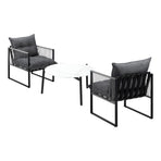 Livsip 3PCS Outdoor Patio Set White 70cm Table Cushioned Armchairs, image 4