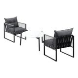 Livsip 3PCS Outdoor Patio Set White 70cm Table Cushioned Armchairs - Top-Down View