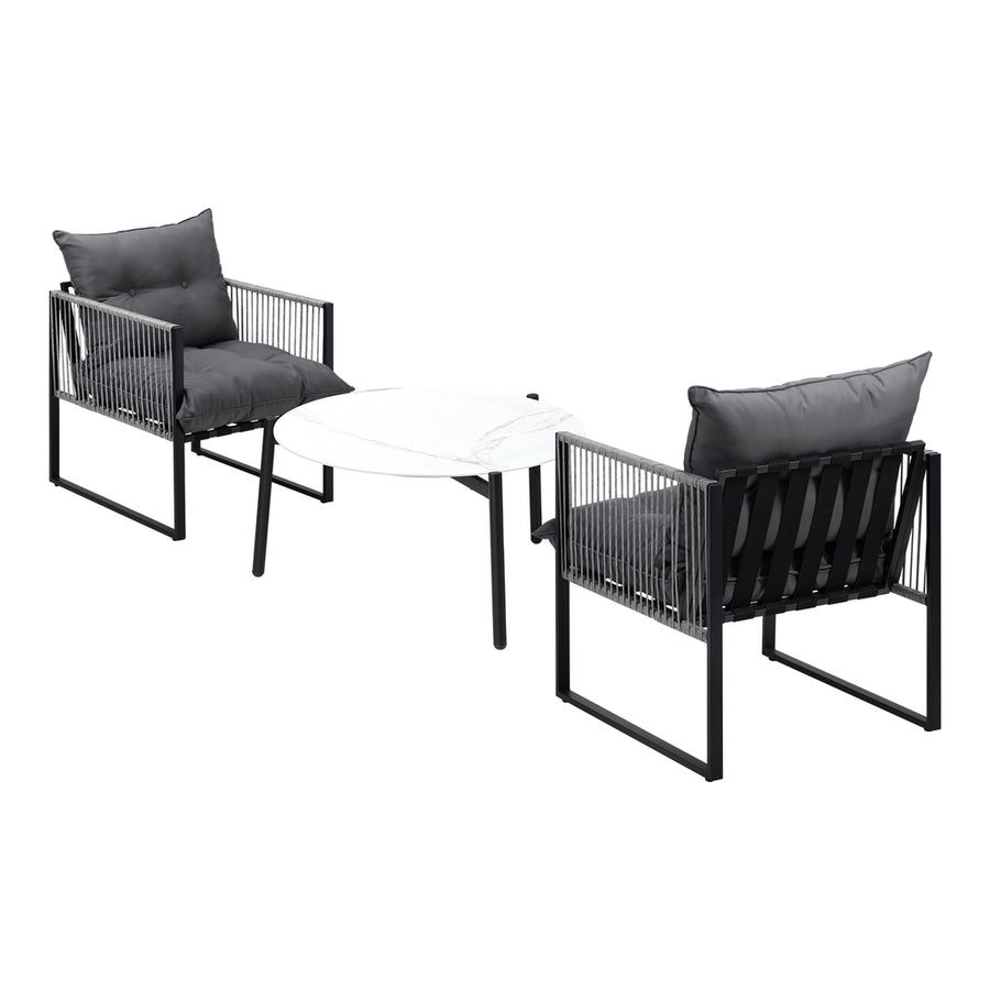 Livsip 3PCS Outdoor Patio Set White 70cm Table Cushioned Armchairs, image 4