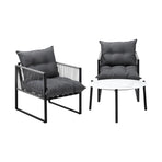 Livsip 3PCS Outdoor Patio Set White 70cm Table Cushioned Armchairs, image 3