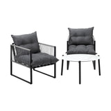 Livsip 3PCS Outdoor Patio Set White 70cm Table Cushioned Armchairs - Side View