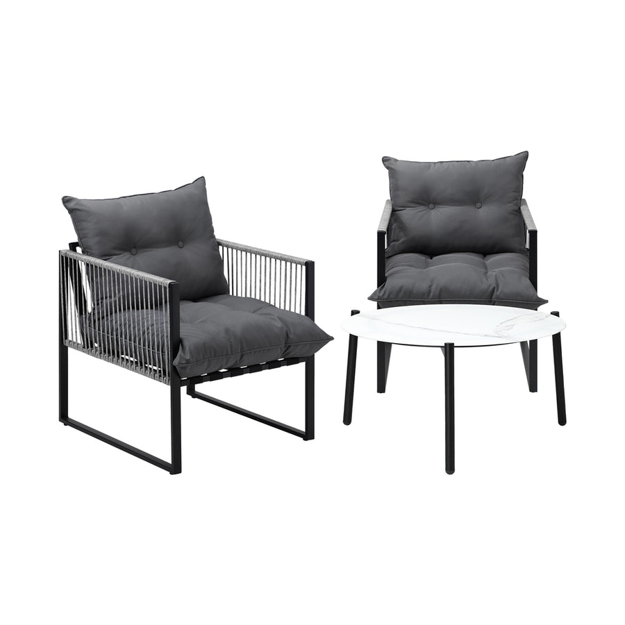 Livsip 3PCS Outdoor Patio Set White 70cm Table Cushioned Armchairs, image 3