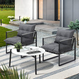 Livsip 3PCS Outdoor Patio Set White 70cm Table Cushioned Armchairs - Close-Up Angle