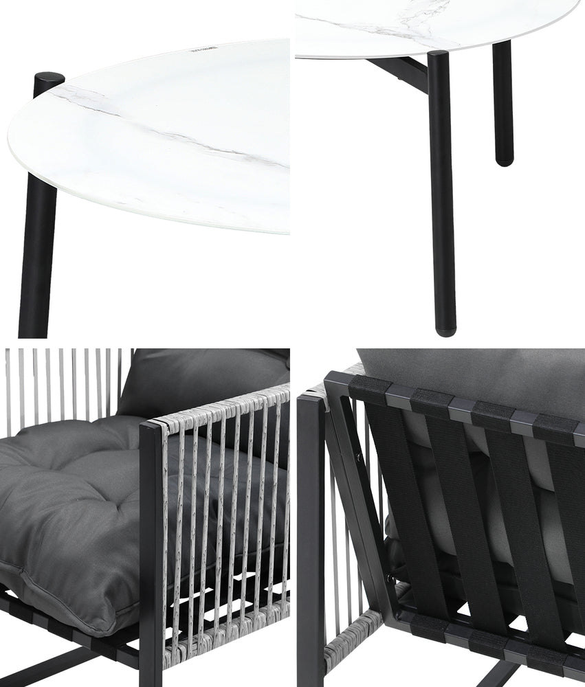 Livsip 3PCS Outdoor Patio Set White 70cm Table Cushioned Armchairs