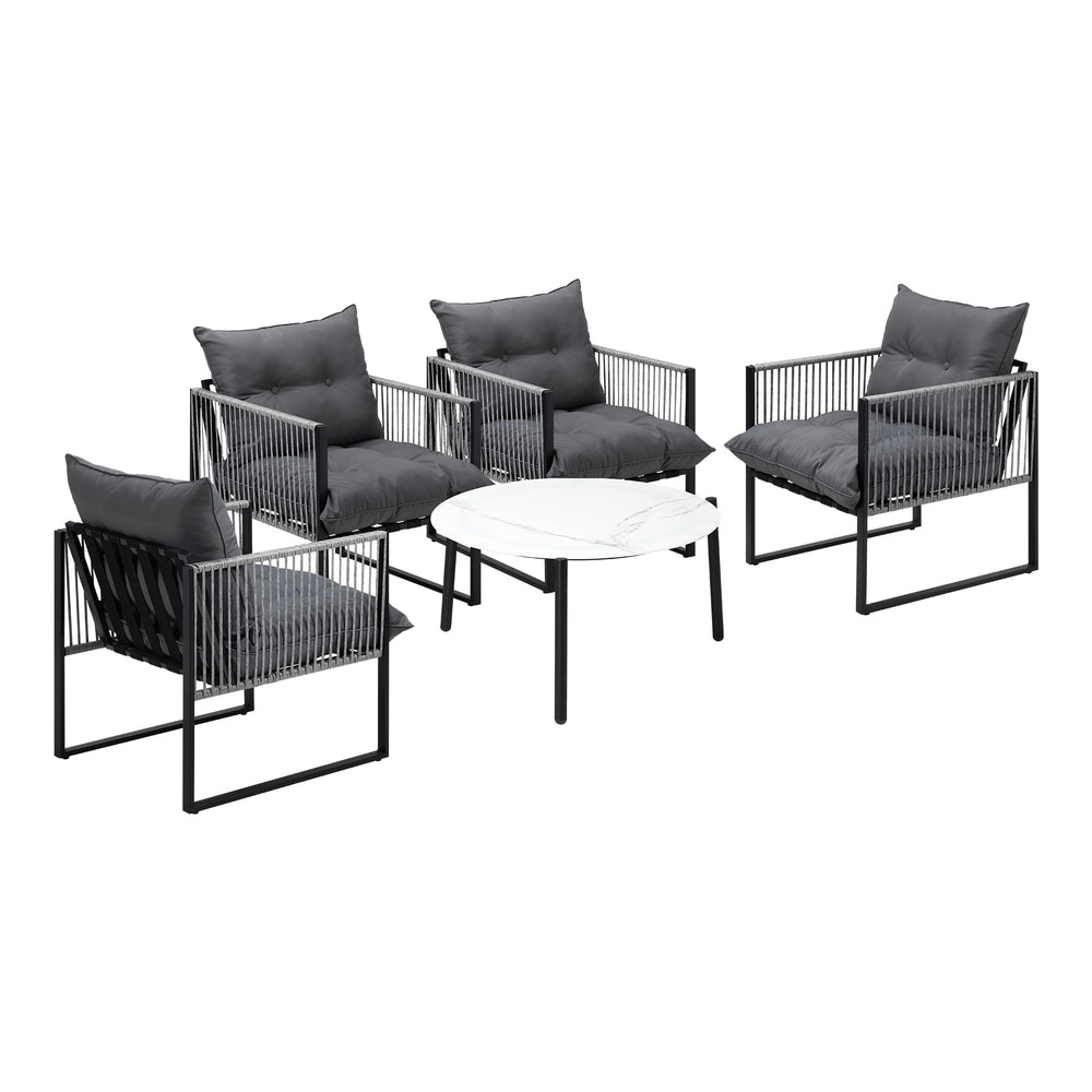Livsip 5PCS Outdoor Patio Set White 70cm Table Cushioned Armchairs