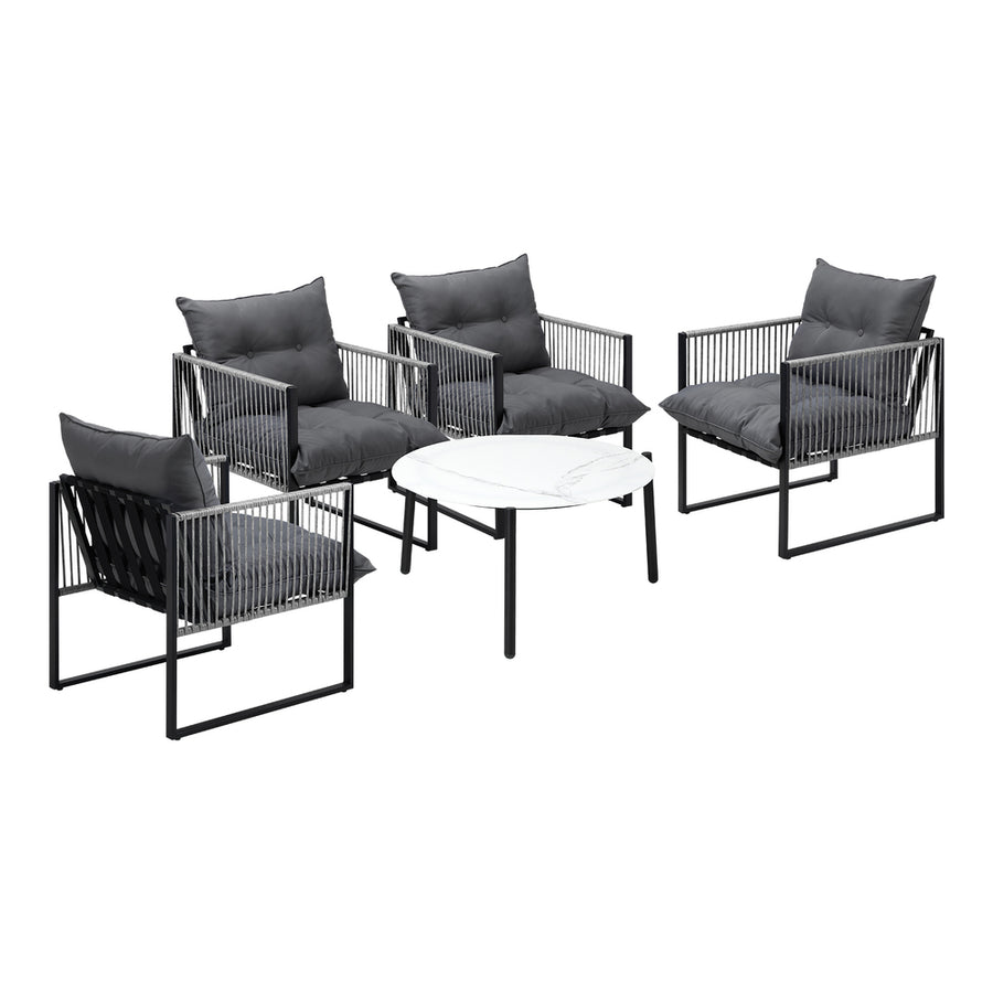 Livsip 5PCS Outdoor Patio Set White 70cm Table Cushioned Armchairs