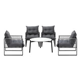 Livsip 5PCS Outdoor Patio Set White 70cm Table Cushioned Armchairs