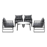 Livsip 5PCS Outdoor Patio Set White 70cm Table Cushioned Armchairs - Rear View