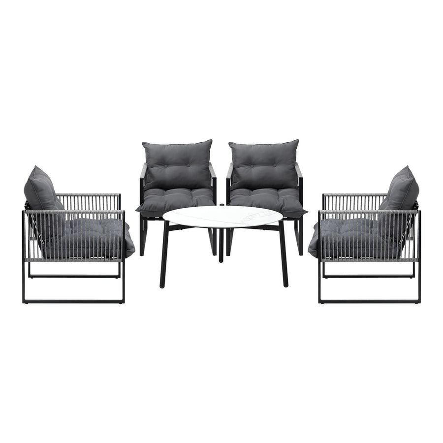 Livsip 5PCS Outdoor Patio Set White 70cm Table Cushioned Armchairs, image 6